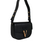 Versace Black Grainy Calf Leather Logo Crossbody Shoulder Bag