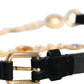 Dolce & Gabbana Black Leather Gold Brass Crystal Chain Waist Belt