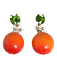 Dolce & Gabbana Gold Tone Brass Crystals Orange Lily Clip On Earrings