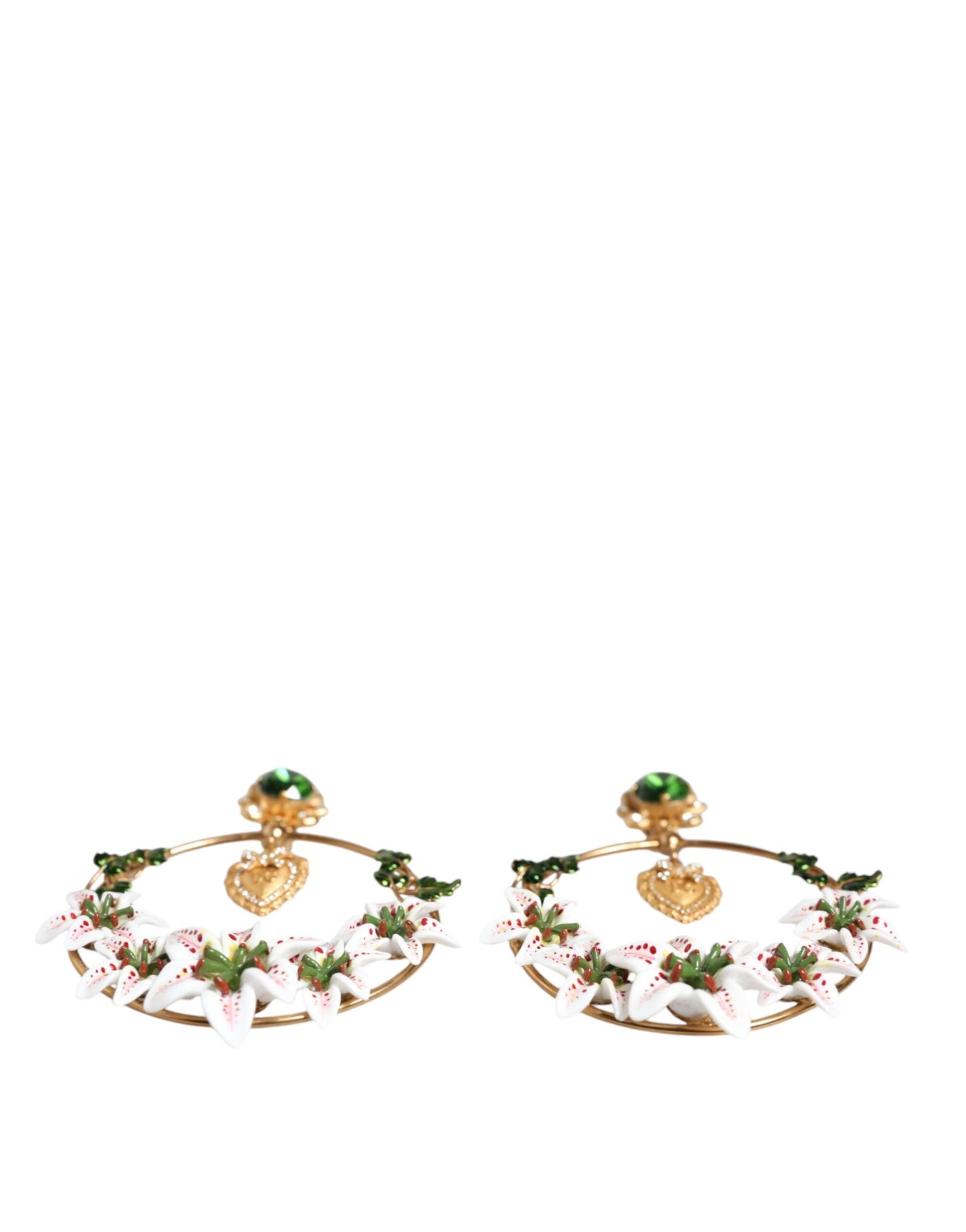 Dolce & Gabbana Gold Tone Brass Crystals Lily Resin Devotion Earrings