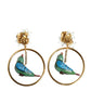 Dolce & Gabbana Gold Tone Brass Crystal Bird-in-Hoop Statement Earrings