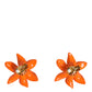 Dolce & Gabbana Orange Green Gold Brass Lily Flower Clip Floral Earrings