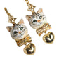 Dolce & Gabbana Gold Brass Heart Cat Crystal Pendant Clip Drop Earrings