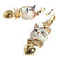 Dolce & Gabbana Gold Brass Heart Cat Crystal Pendant Clip Drop Earrings