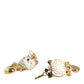 Dolce & Gabbana Gold Brass Heart Cat Crystal Pendant Clip Drop Earrings