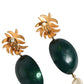 Dolce & Gabbana Red Watermelon Gold Brass Crystal Clip Dangling Earrings