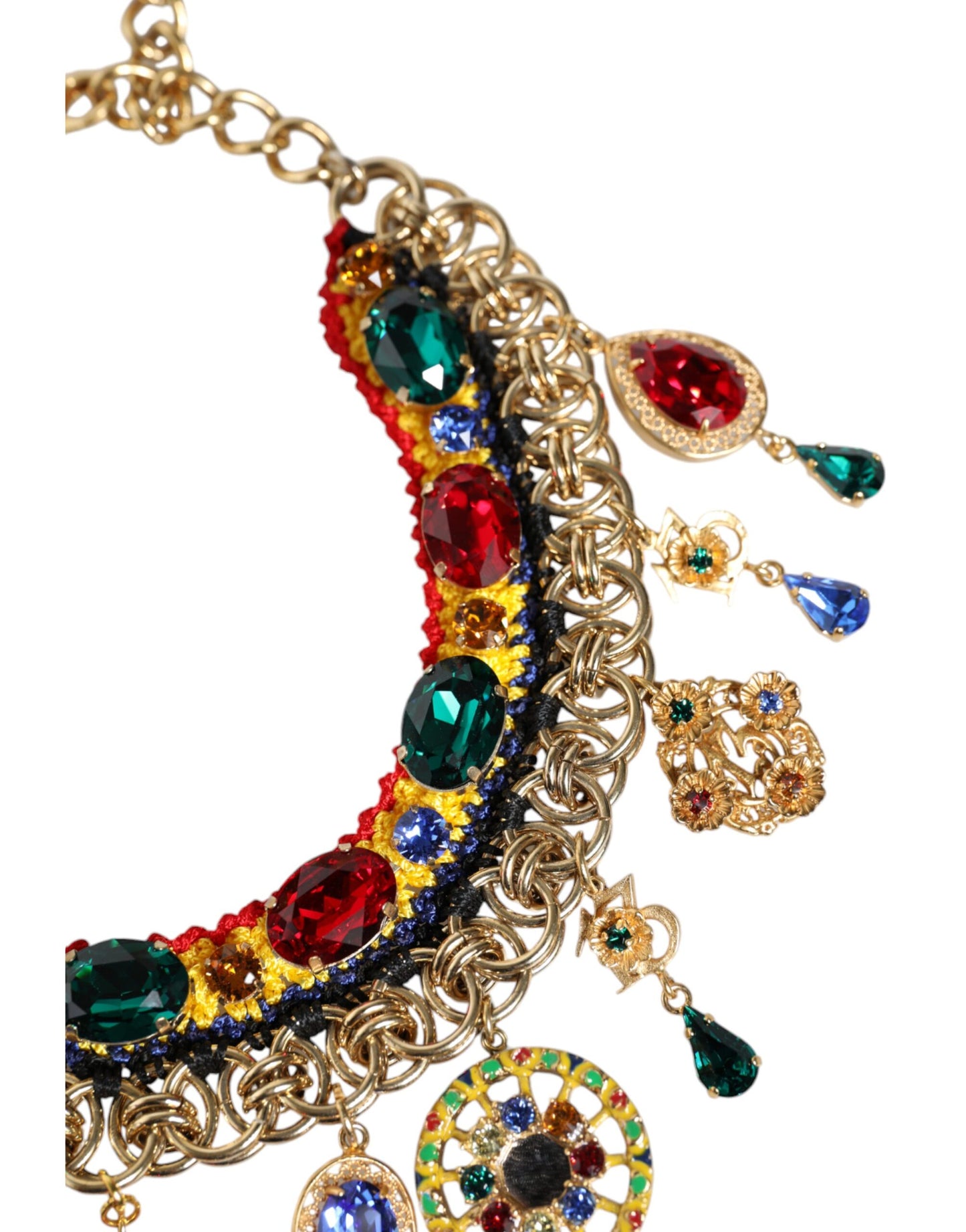 Dolce & Gabbana Gold Brass Chain Majolica Embellished Chocker Necklace