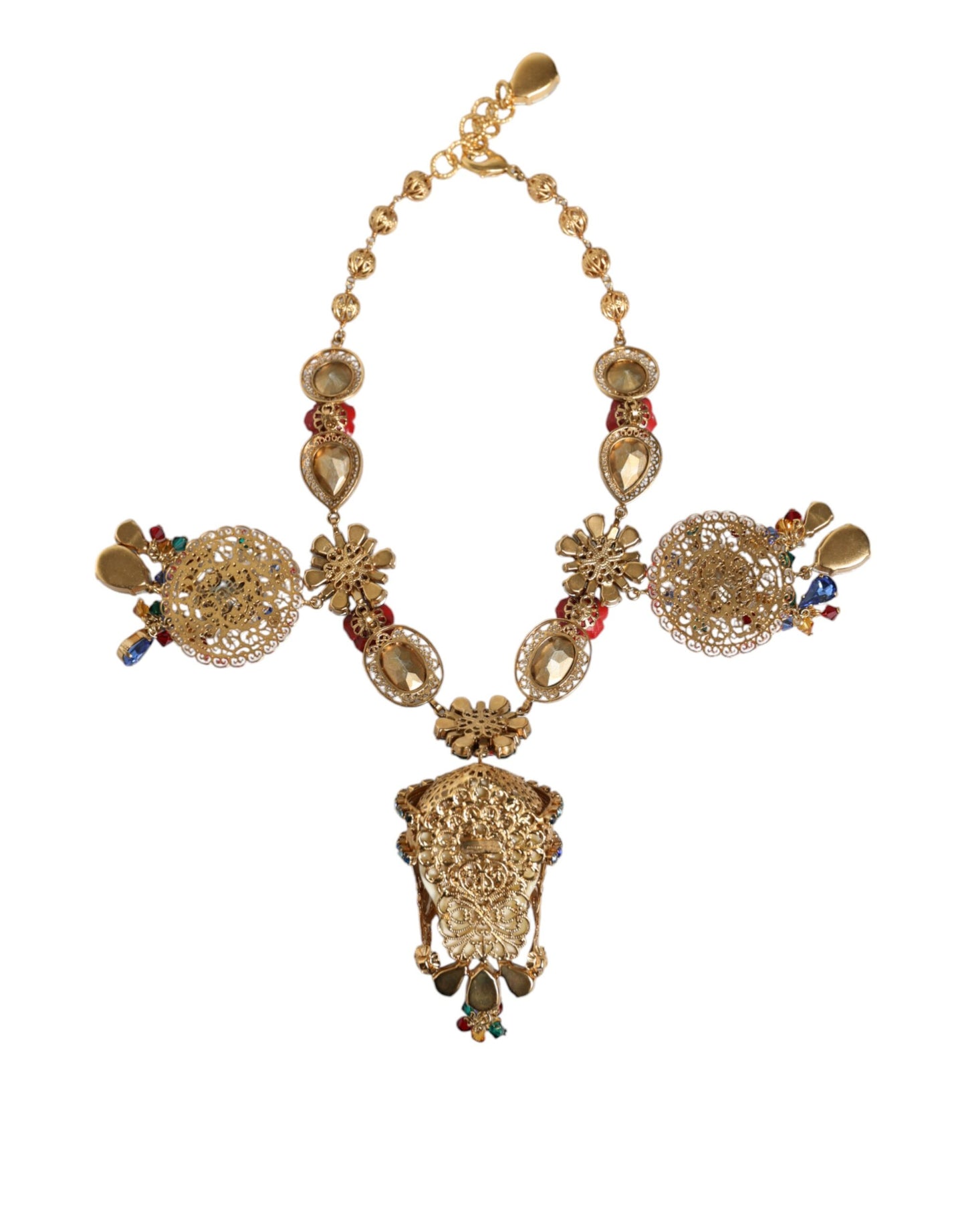 Dolce & Gabbana Gold Tone Brass Embellished Ball Chain Statement Necklace