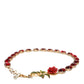 Dolce & Gabbana Gold Chain Brass Red Rose Crystal Embellished Necklace