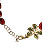 Dolce & Gabbana Gold Chain Brass Red Rose Crystal Embellished Necklace