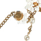 Dolce & Gabbana Gold Chain Brass Floral Layered Crystal Pearl Necklace