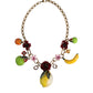 Dolce & Gabbana Gold Brass FRUIT Pendants Flowers Crystal Logo Necklace