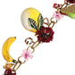 Dolce & Gabbana Gold Brass FRUIT Pendants Flowers Crystal Logo Necklace