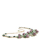 Dolce & Gabbana Gold Brass Link Chain Rose Petal Crystal Embellished Necklace