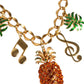 Dolce & Gabbana Gold Tone Brass Chain Pineapple Crystal Musical Necklace