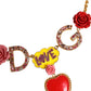 Dolce & Gabbana Gold Chain DG Logo Rose Love Crystal Charm Necklace