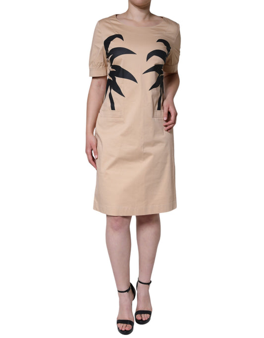 Moschino Beige Cotton Short Sleeve Knee Length Dress