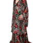 Dolce & Gabbana Brown Leopard Red Roses Silk Long Gown Dress