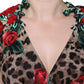 Dolce & Gabbana Brown Leopard Red Roses Silk Long Gown Dress