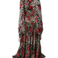 Dolce & Gabbana Brown Leopard Red Roses Silk Long Gown Dress