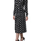 Dolce & Gabbana Black White Polka Dot Ascot Collar Midi Dress