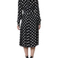 Dolce & Gabbana Black White Polka Dot Ascot Collar Midi Dress