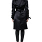 Dolce & Gabbana Black Polyester Organza Belted Coat Jacket