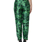 Dolce & Gabbana Green Clover Silk Satin High Waist Tapered Pants