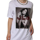 Dolce & Gabbana White Crystal Neckline Embellished Printed T-shirt