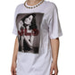 Dolce & Gabbana White Crystal Neckline Embellished Printed T-shirt