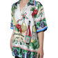 Dolce & Gabbana Multicolor Silk Wine Print Shirt Polo Top