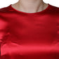 Dolce & Gabbana Red Satin Lace Trim Round Neck Blouse Top