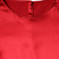 Dolce & Gabbana Red Satin Lace Trim Round Neck Blouse Top