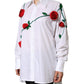 Dolce & Gabbana White Cotton Flower Applique Dress Shirt Top