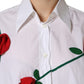 Dolce & Gabbana White Cotton Flower Applique Dress Shirt Top