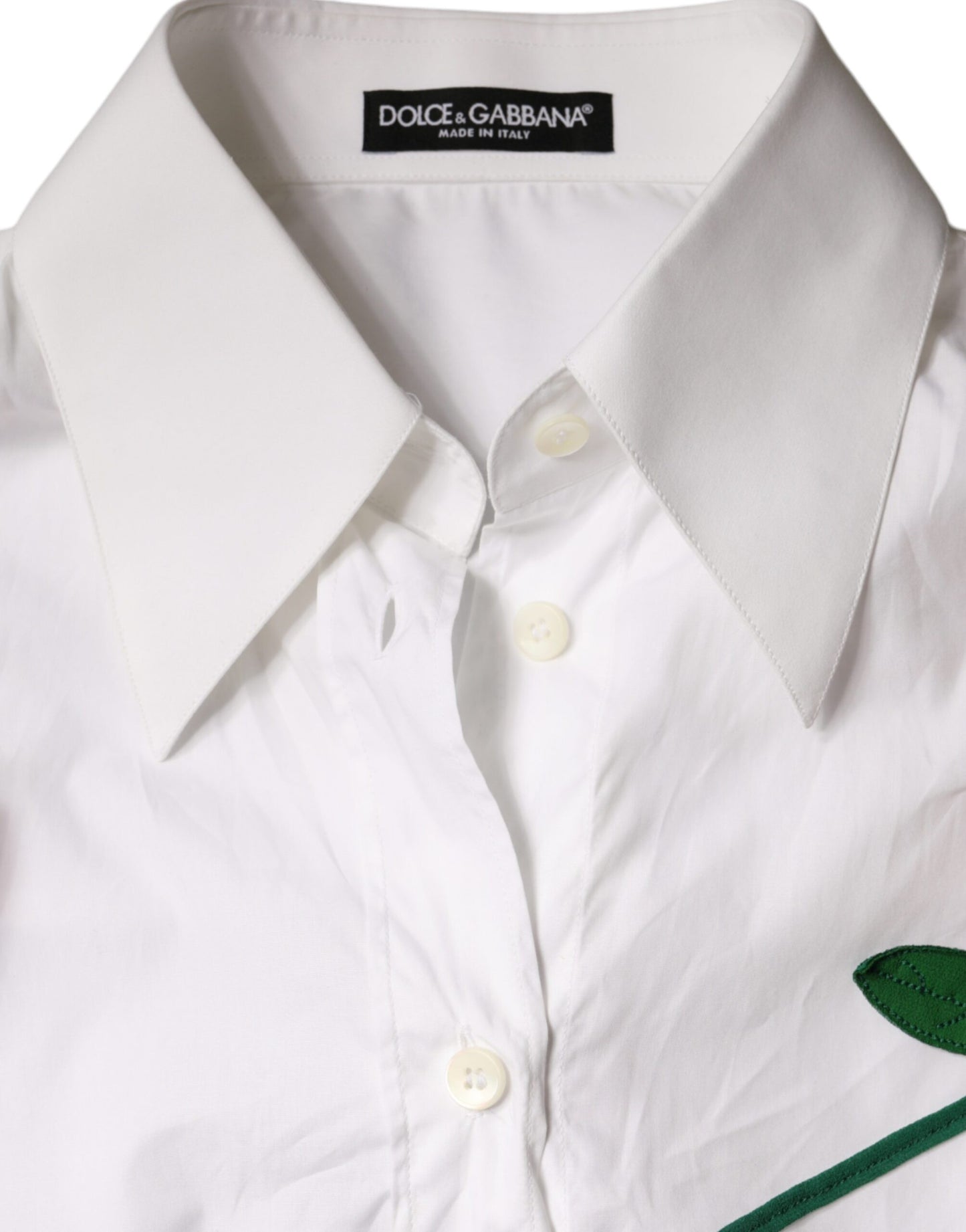 Dolce & Gabbana White Cotton Flower Applique Dress Shirt Top