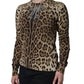 Dolce & Gabbana Brown Leopard Embellished Long Sleeve Sweater