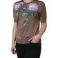 Dolce & Gabbana Brown Floral Applique Viscose Short Sleeve Top