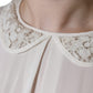 Dolce & Gabbana Off White Silk Lace Trimmed 3/4 Sleeves Blouse Top