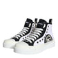 Dolce & Gabbana White Black Canvas Logo Mid Top Sneakers Shoes