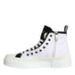 Dolce & Gabbana White Black Canvas Logo Mid Top Sneakers Shoes