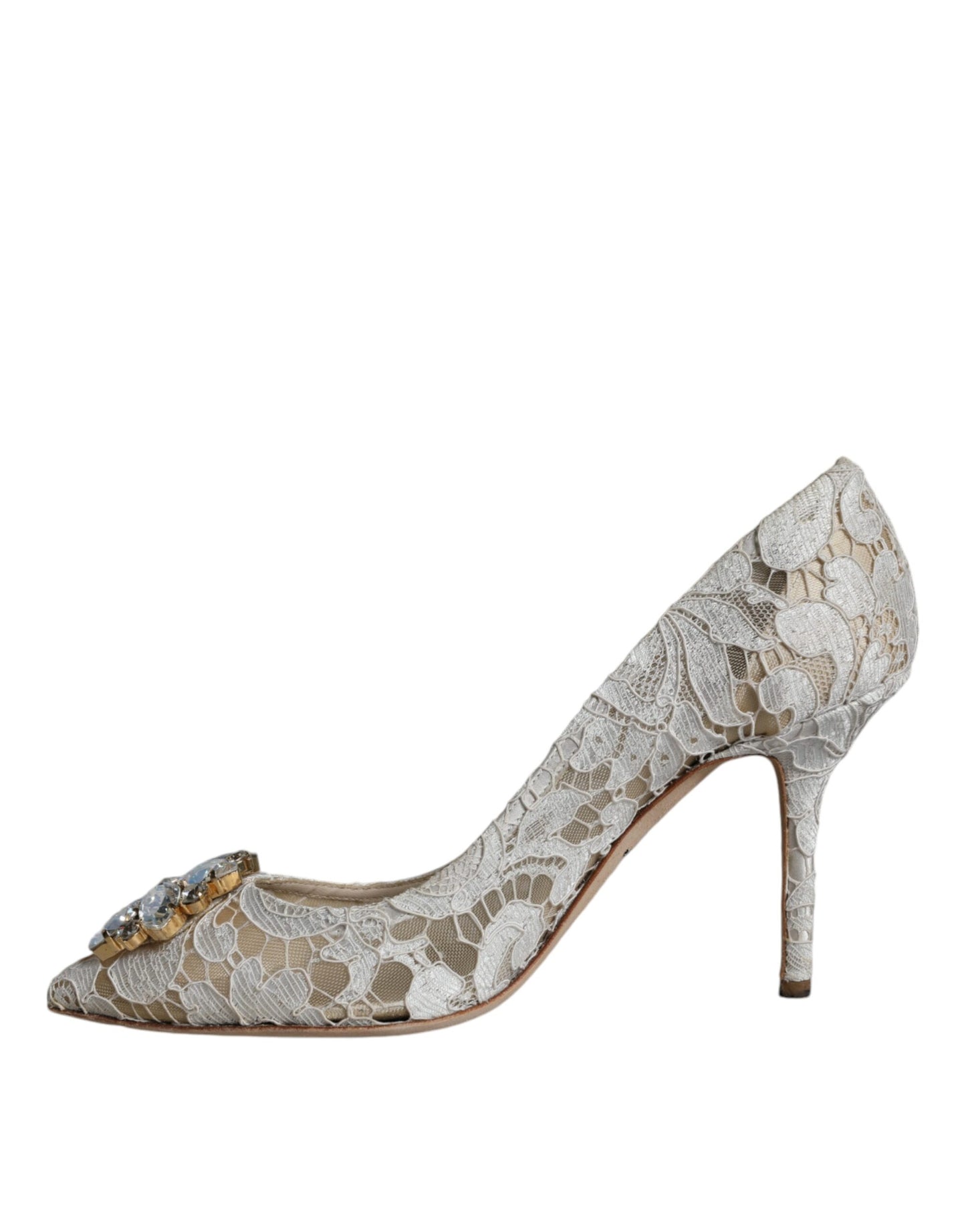 Dolce & Gabbana White Taormina Lace Crystal Heel Pumps Shoes