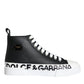 Dolce & Gabbana Black White Leather Mid Top Sneakers Shoes