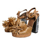 Dolce & Gabbana Brown Raffia Ankle Strap Crystal Sandals Shoes