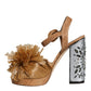 Dolce & Gabbana Brown Raffia Ankle Strap Crystal Sandals Shoes