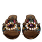 Dolce & Gabbana Multicolor Jacquard Embellished Slides Flats Shoes