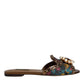 Dolce & Gabbana Multicolor Jacquard Embellished Slides Flats Shoes