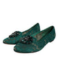 Dolce & Gabbana Green Lace Crystal Ballet Flats Loafers Shoes