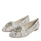 Dolce & Gabbana White Lace Crystal Ballet Flats Loafers Shoes