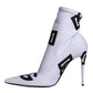 Dolce & Gabbana White Logo Stretch Heels Ankle Boots Shoes